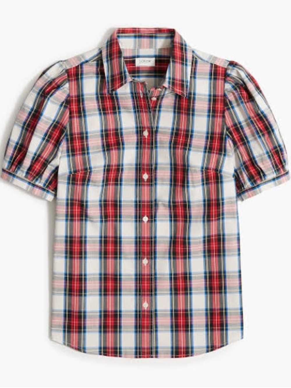 J. Crew Short-Sleeve Plaid Button-Down Shirt in Red, White, and Blue
